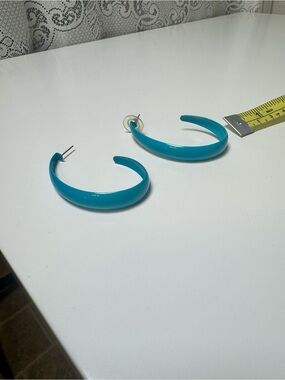 Bright Teal 1980’s Open Loop Hoop Earrings